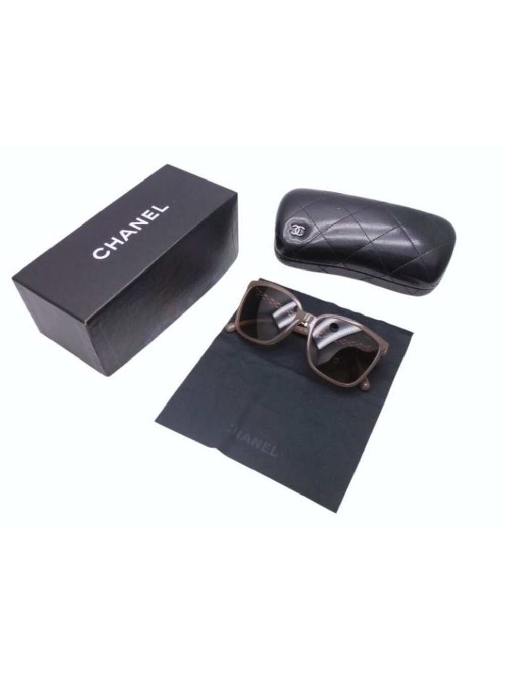 Chanel Sunglasses Chain Temple Acetate Metal Brown Silver Eyewear